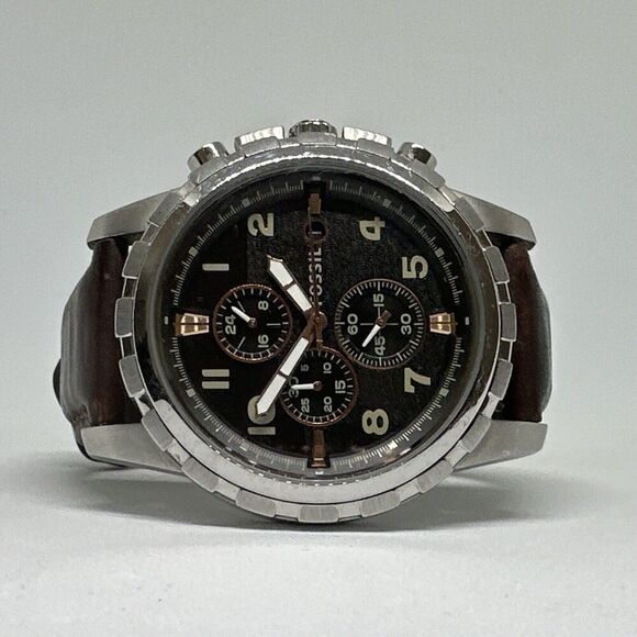 Fossil Dean FS4828 Men Brown Leather Analog Black Dial Chronograph Watch HME362 - Picture 6 of 11